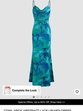 Cider Teal & Blue Abstract Backless Cowl Neck Dress XL